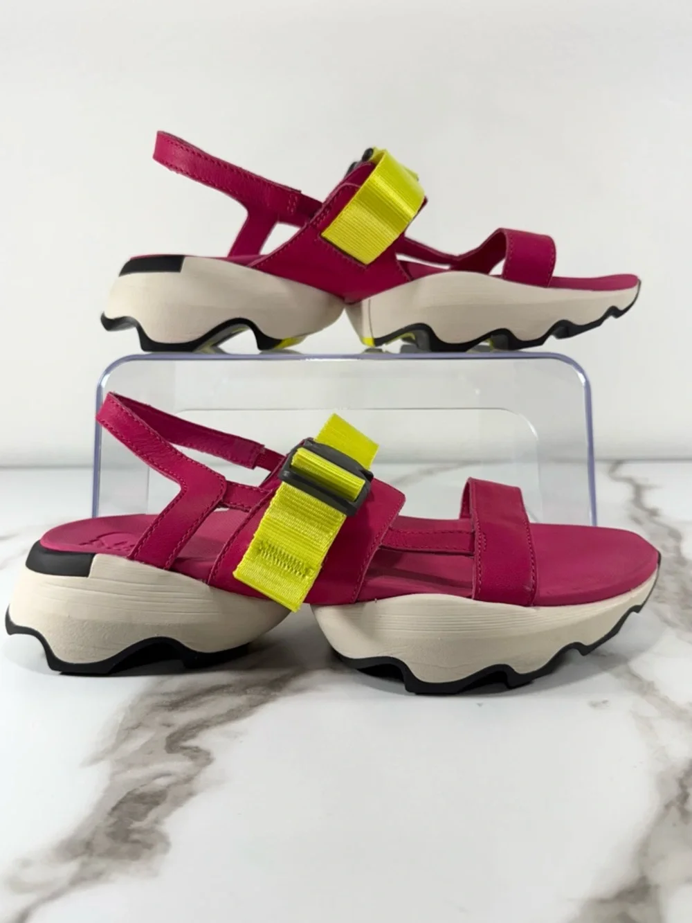 Sorel Kinetic Impact Leather Neon Strap Sporty Chunky Platform Sling Sandals 7.5 - Picture 11 of 12